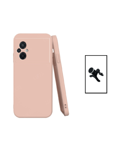 Kit Suporte Magnético Reforçado de Carro + Capa Silicone Líquido para Xiaomi Poco M5 - Rosa