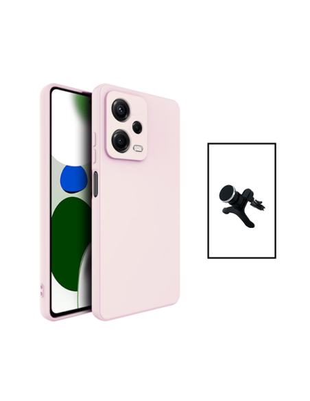 Kit Suporte Magnético Reforçado de Carro + Capa Silicone Líquido para Xiaomi Poco X5 - Rosa