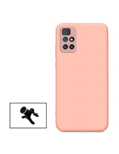 Kit Suporte Magnético Reforçado de Carro + Capa Silicone Líquido para Xiaomi Redmi Note 11+ - Rosa