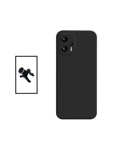 Kit Suporte Magnético Reforçado de Carro + Capa Silicone Líquido para Xiaomi Redmi Note 11T Pro+ Plus - Preto