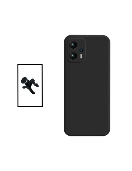 Kit Suporte Magnético Reforçado de Carro + Capa Silicone Líquido para Xiaomi Redmi Note 11T Pro+ Plus - Preto