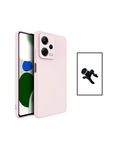 Kit Suporte Magnético Reforçado de Carro + Capa Silicone Líquido para Xiaomi Redmi Note 12 - Rosa