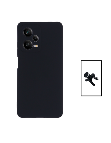 Kit Suporte Magnético Reforçado de Carro + Capa Silicone Líquido para Xiaomi Redmi Note 12 Pro - Preto