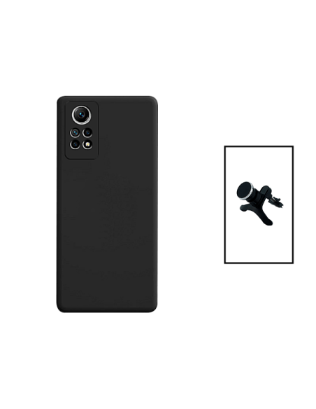 Kit Suporte Magnético Reforçado de Carro + Capa Silicone Líquido para Xiaomi Redmi Note 12 Pro 4G - Preto