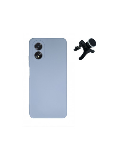 Kit Suporte Magnético Reforçado de Carro + Capa Silicone Líquido Phonecare para Oppo A38 4G - Azul Claro