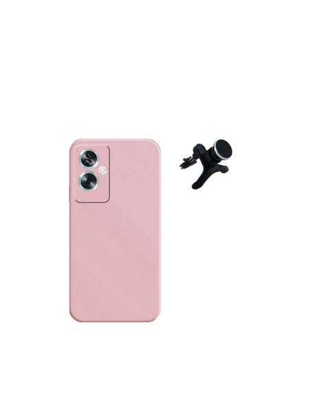 Kit Suporte Magnético Reforçado de Carro + Capa Silicone Líquido Phonecare para Oppo A79 5G - Rosa