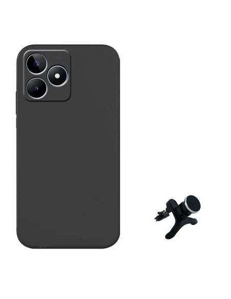 Kit Suporte Magnético Reforçado de Carro + Capa Silicone Líquido Phonecare para Realme C51 - Preto