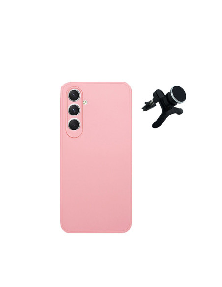 Kit Suporte Magnético Reforçado de Carro + Capa Silicone Líquido Phonecare para Samsung Galaxy A25 5G - Rosa