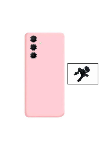 Kit Suporte Magnético Reforçado de Carro + Capa Silicone Líquido Phonecare para Samsung Galaxy A35 5G - Rosa