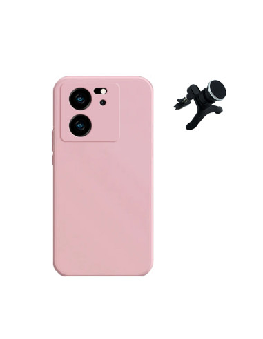 Kit Suporte Magnético Reforçado de Carro + Capa Silicone Líquido Phonecare para Xiaomi 13T Pro - Rosa