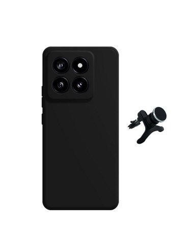 Kit Suporte Magnético Reforçado de Carro + Capa Silicone Líquido Phonecare para Xiaomi 14 - Preto