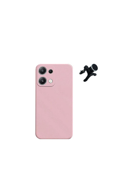 Kit Suporte Magnético Reforçado de Carro + Capa Silicone Líquido Phonecare para Xiaomi Redmi Note 13 4G - Rosa