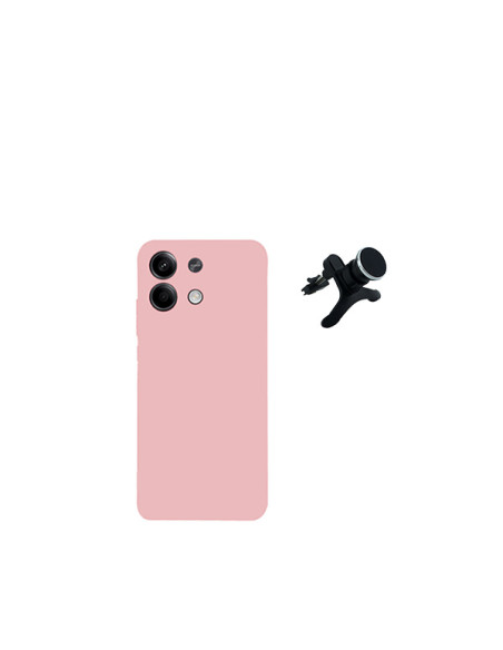 Kit Suporte Magnético Reforçado de Carro + Capa Silicone Líquido Phonecare para Xiaomi Redmi Note 13 Pro - Rosa