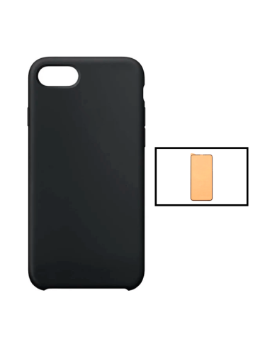 Kit Vidro Temperado CeramicGlass Full Cover + Capa Silicone Líquido para iPhone SE 2022 - Preto