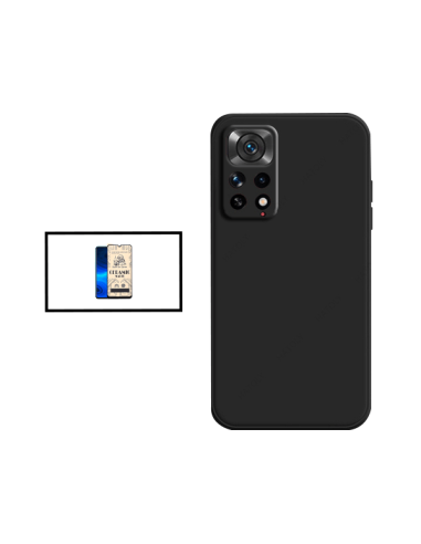 Kit Vidro Temperado CeramicGlass Full Cover + Capa Silicone Líquido para Xiaomi Redmi Note 11S 5G - Preto