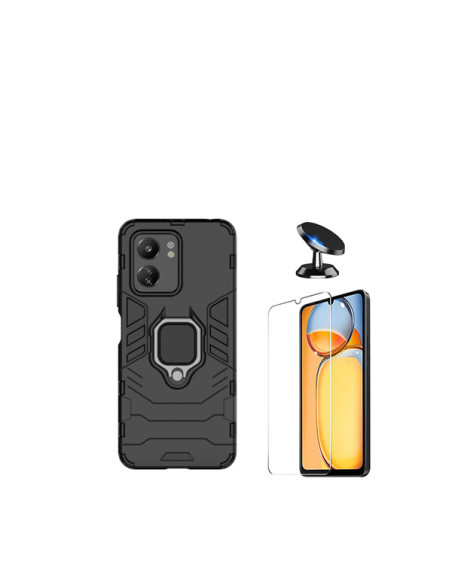 Kit Vidro Temperado ClearGlass + Capa 3X1 Military Defender + Suporte Magnético de Carro Phonecare para Xiaomi Redmi 13C - Preto