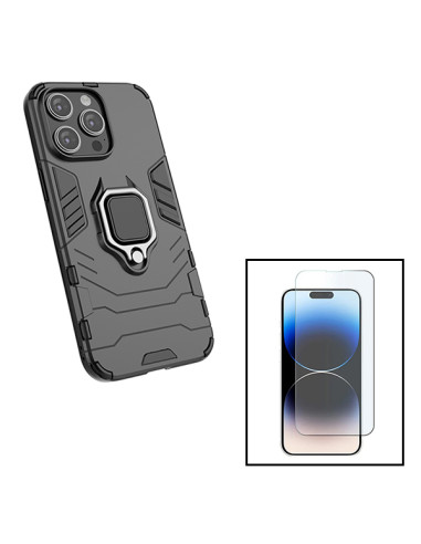 Kit Vidro Temperado ClearGlass + Capa 3X1 Military Defender para Apple iPhone 15 - Preto