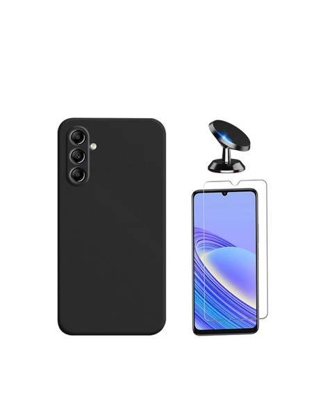 Kit Vidro Temperado ClearGlass + Capa Silicone Líquido + Suporte Magnético de Carro Phonecare para Samsung Galaxy A05s - Preto