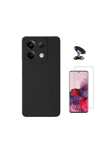 Kit Vidro Temperado ClearGlass + Capa Silicone Líquido + Suporte Magnético de Carro Phonecare para Xiaomi Poco X6 5G - Preto