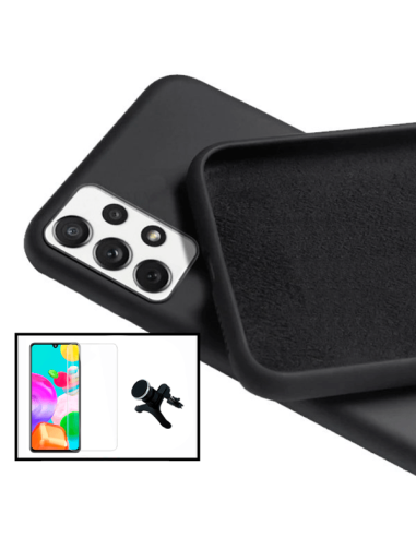 Kit Vidro Temperado ClearGlass + Capa Silicone Líquido + Suporte Magnético de Carro Reforçado para Samsung Galaxy A52 - Preto