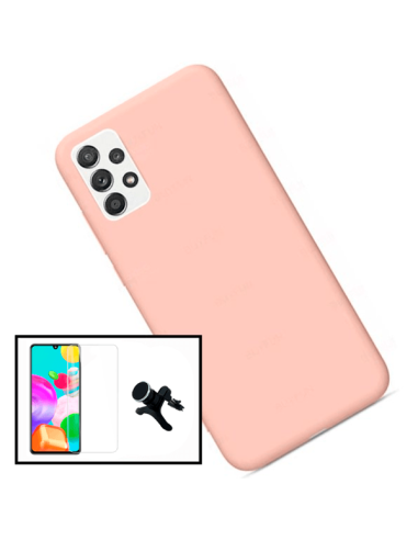 Kit Vidro Temperado ClearGlass + Capa Silicone Líquido + Suporte Magnético de Carro Reforçado para Samsung Galaxy A52 - Rosa