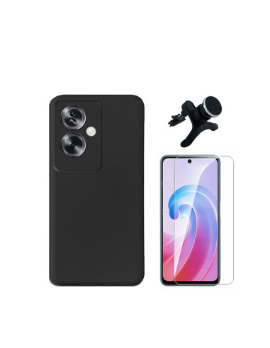 Kit Vidro Temperado ClearGlass + Capa Silicone Líquido + Suporte Magnético de Carro Reforçado Phonecare para Oppo A79 5G - Preto