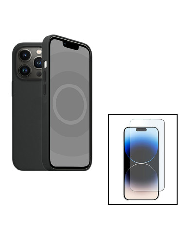 Kit Vidro Temperado ClearGlass + Capa Silicone Líquido para Apple iPhone 15 Pro Max - Preto