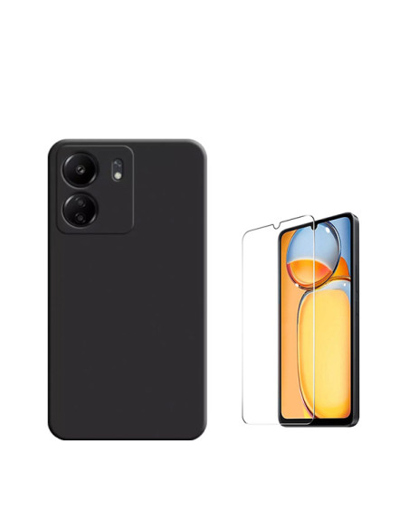 Kit Vidro Temperado ClearGlass + Capa Silicone Líquido Phonecare para Xiaomi Redmi 13C - Preto