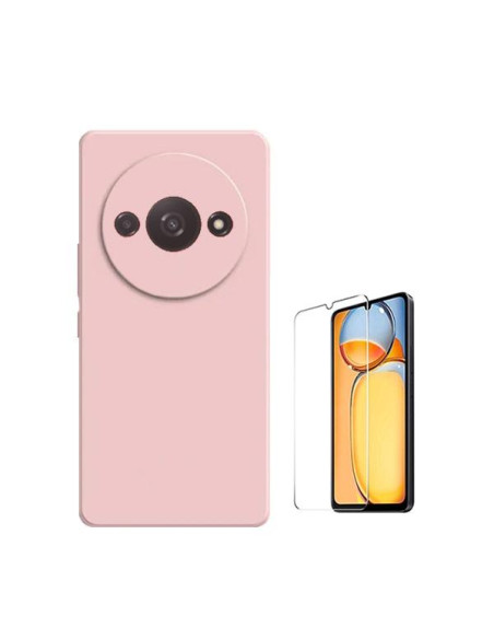 Kit Vidro Temperado ClearGlass + Capa Silicone Líquido Phonecare para Xiaomi Redmi A3 - Rosa