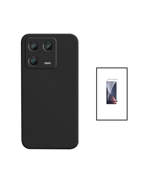 Kit Película de Vidro Temperado Curved + Capa Silicone Líquido para Xiaomi 13 Pro - Preto