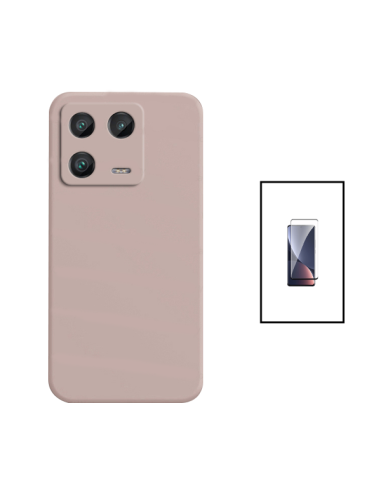 Kit Película de Vidro Temperado Curved + Capa Silicone Líquido para Xiaomi 13 Pro - Rosa