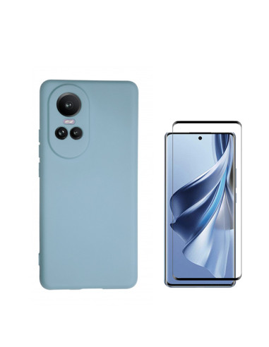 Kit Película de Vidro Temperado Curved + Capa Silicone Líquido Phonecare para Oppo Reno10 - Azul Claro