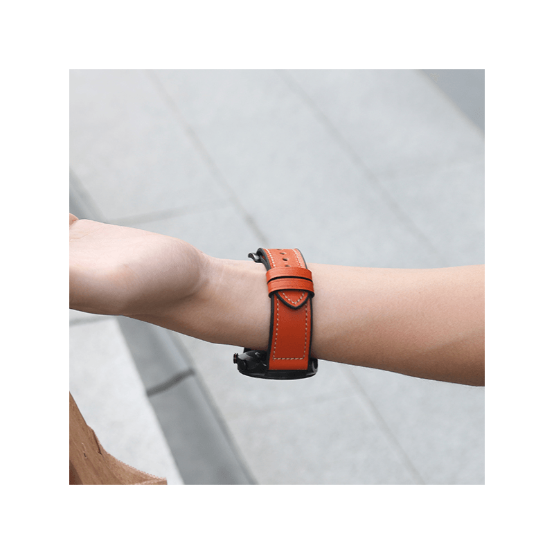 Bracelete Premium SiliconLeather para AmazFit Bip 3 - Castanho / Preto