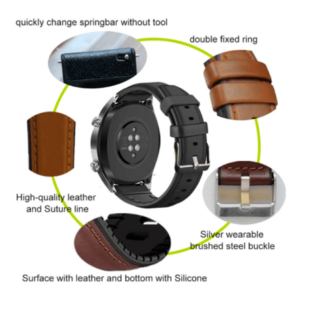 Bracelete Premium SiliconLeather para Garmin Forerunner 255 Music - Castanho / Preto